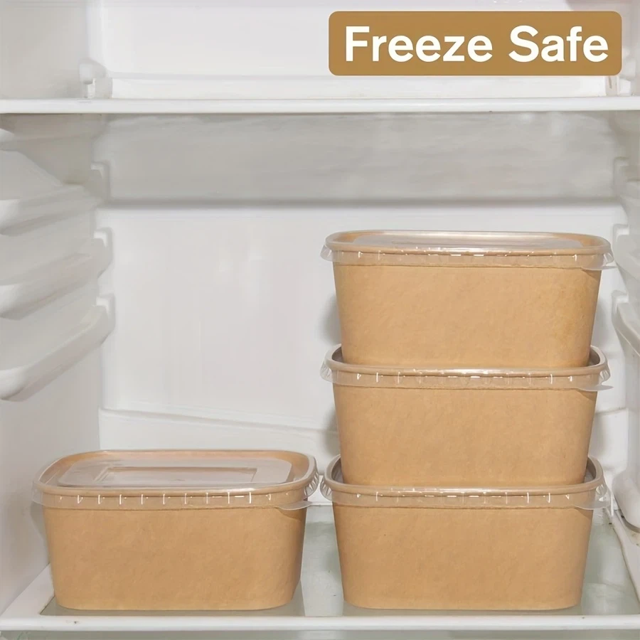 1000 ml recycled kraft paper rectangular rice bowl and lid